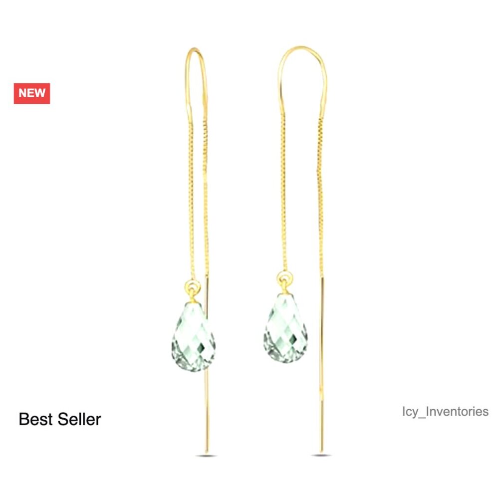 14k Solid Gold Green Amethyst Thread Earrings Ele… - image 6